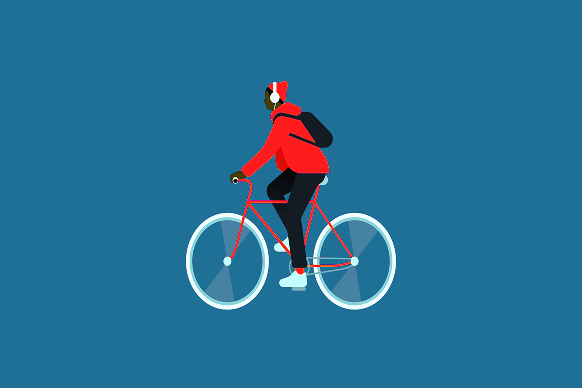 Fahrradfahrer mit rotem Hoodie und Mütze