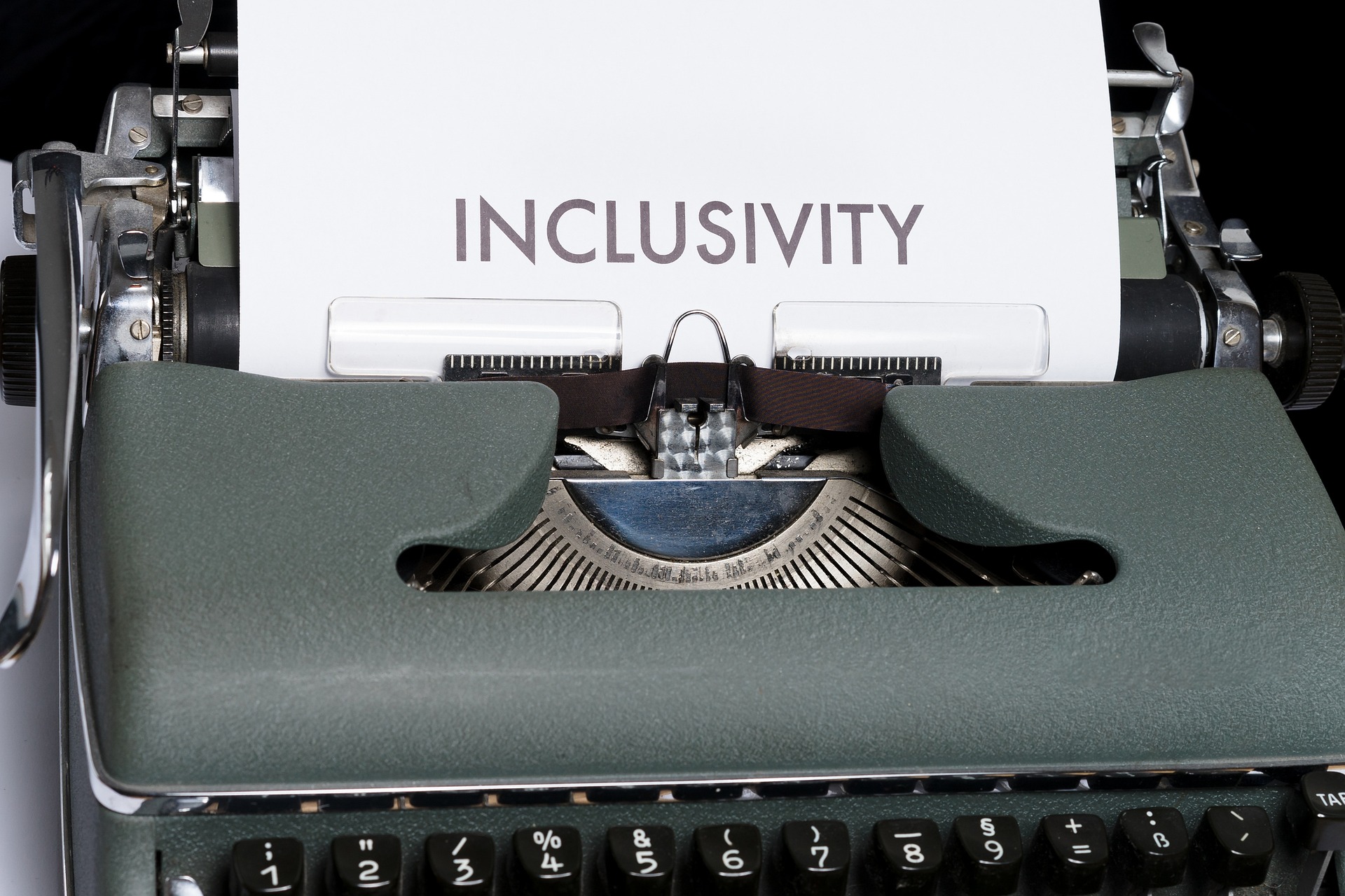 Schreibmaschine mit Blatt, auf dem Inclusivity geschrieben steht