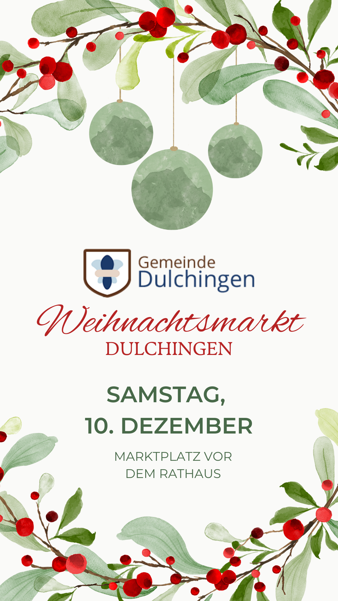 Einladungskarte für den Dulchinger Weihnachtsmarkt 2023